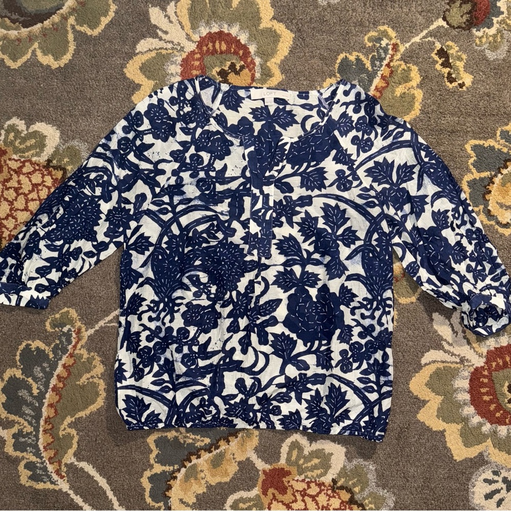 Blue and White Floral Blouse
